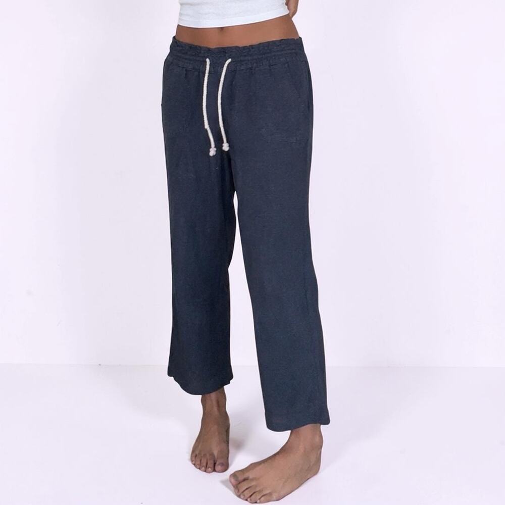Roxy Navy Linen Blend Smocked Drawstring Crop Pants Size Small